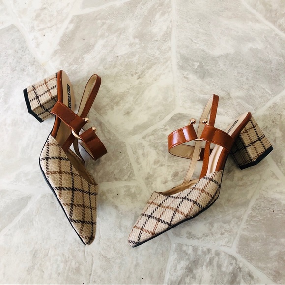 LIANGYAYA Shoes - LIANGYAYA brown nova check sling back pointed heel